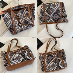 Ethnic Style Fabric Tote Bag Geometric Pattern Handbag