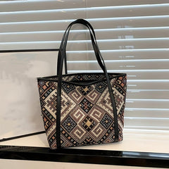 Ethnic Style Fabric Tote Bag Geometric Pattern Handbag