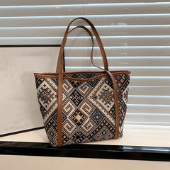 Ethnic Style Fabric Tote Bag Geometric Pattern Handbag