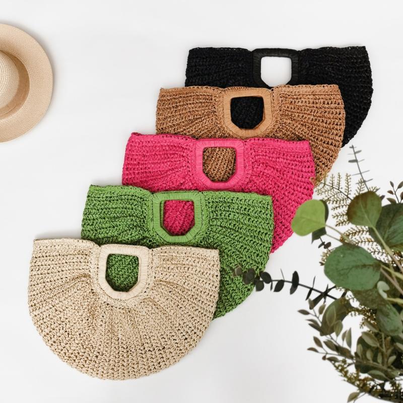 Straw Woven Beach Bag Boho Style Clutch Round Tote Bag