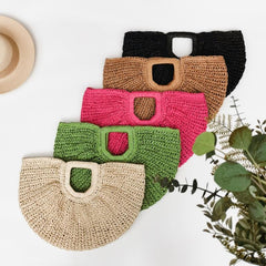 Straw Woven Beach Bag Boho Style Clutch Round Tote Bag