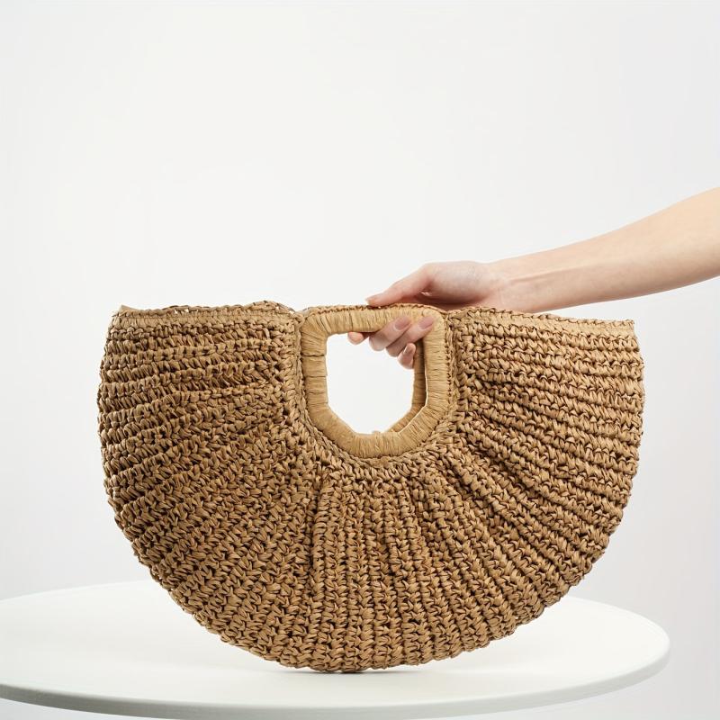 Straw Woven Beach Bag Boho Style Clutch Round Tote Bag