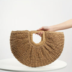 Straw Woven Beach Bag Boho Style Clutch Round Tote Bag