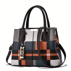 Plaid Pattern Handbags PU Crossbody Bag Women's Top Handle Satchel Purses