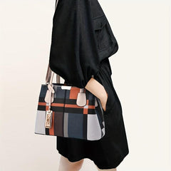 Plaid Pattern Handbags PU Crossbody Bag Women's Top Handle Satchel Purses