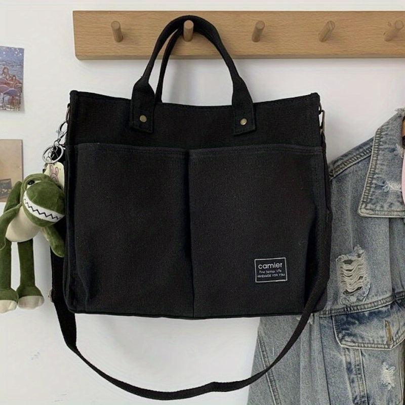 Canvas Tote Bag Crossbody Handbag Zipper Closure for School