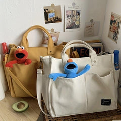 Canvas Tote Bag Crossbody Handbag Zipper Closure for School