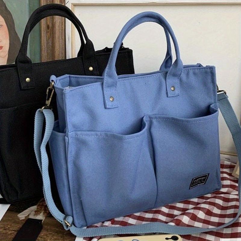 Canvas Tote Bag Crossbody Handbag Zipper Closure for School