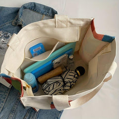 Painting Print Shoulder Canvas Bag Large Capacity Zipper Tote Bag