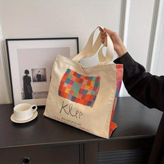 Painting Print Shoulder Canvas Bag Large Capacity Zipper Tote Bag