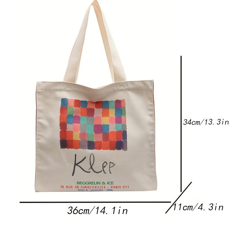 Painting Print Shoulder Canvas Bag Large Capacity Zipper Tote Bag