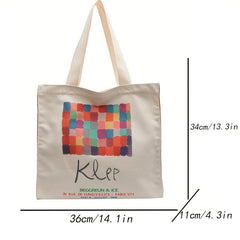 Painting Print Shoulder Canvas Bag Large Capacity Zipper Tote Bag