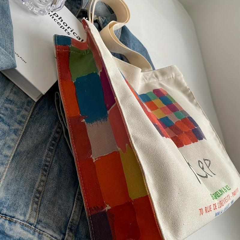 Painting Print Shoulder Canvas Bag Large Capacity Zipper Tote Bag