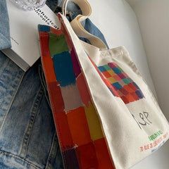 Painting Print Shoulder Canvas Bag Large Capacity Zipper Tote Bag