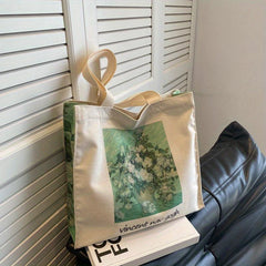 Painting Print Shoulder Canvas Bag Large Capacity Zipper Tote Bag