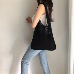 Minimalist Crochet Shoulder Bag Solid All Match Knitted Storage Bag