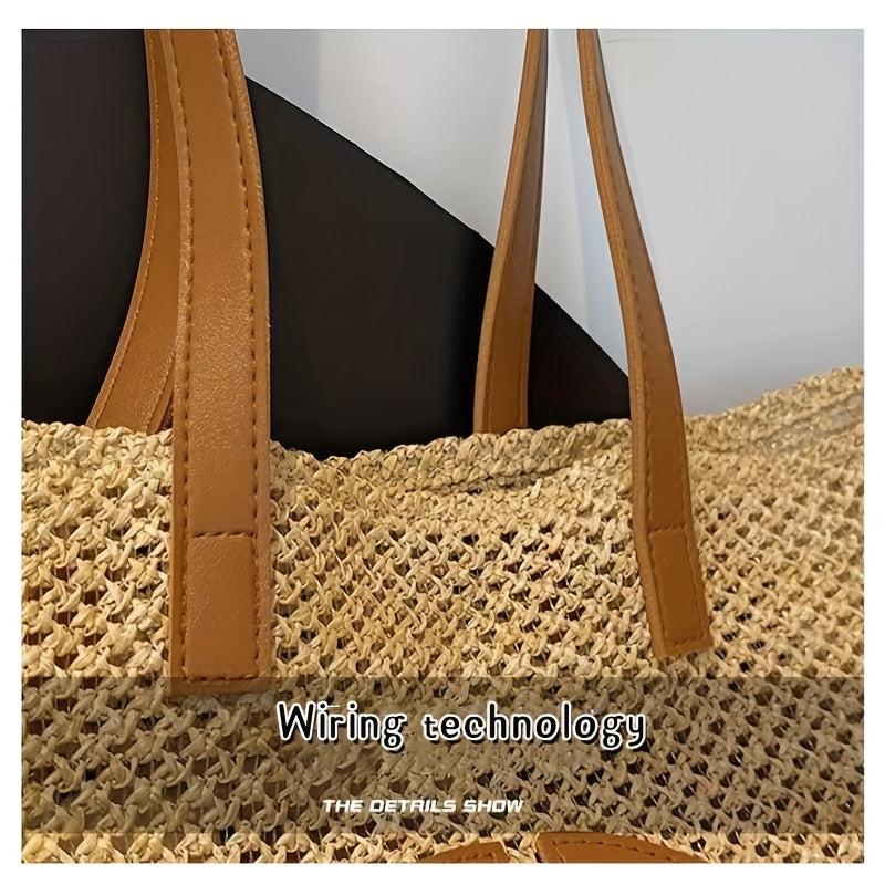 Summer Beach Tote Bag Woven Straw Large Shoulder Bag