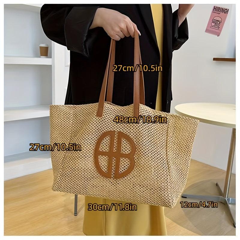 Summer Beach Tote Bag Woven Straw Large Shoulder Bag