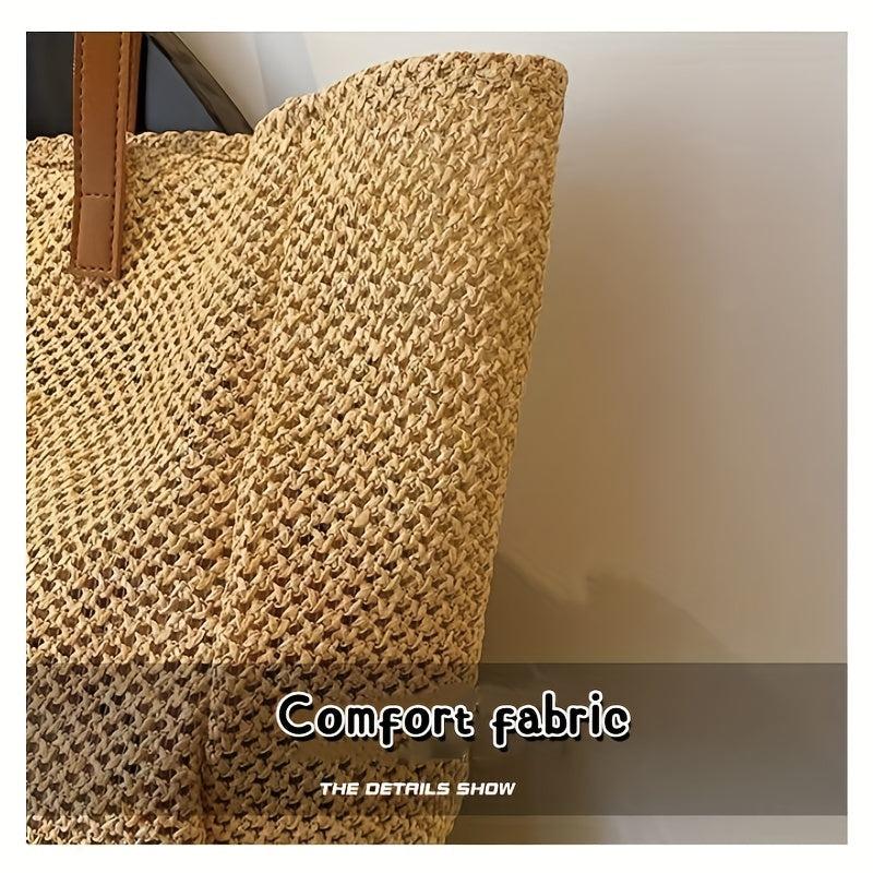 Summer Beach Tote Bag Woven Straw Large Shoulder Bag