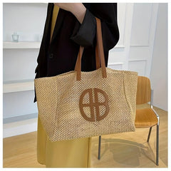 Summer Beach Tote Bag Woven Straw Large Shoulder Bag