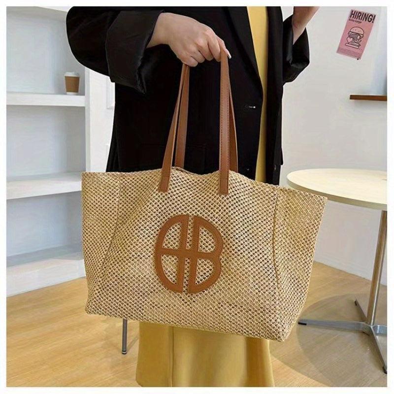 Summer Beach Tote Bag Woven Straw Large Shoulder Bag
