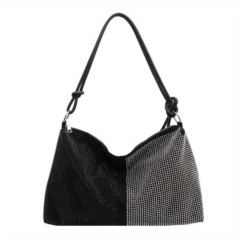 Colorblock Rhinestone Evening Bag Crossbody Hobo Large Capacity