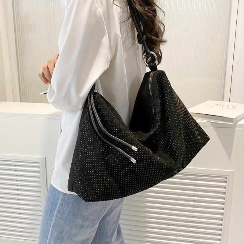 Colorblock Rhinestone Evening Bag Crossbody Hobo Large Capacity
