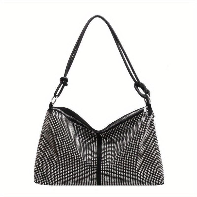 Colorblock Rhinestone Evening Bag Crossbody Hobo Large Capacity