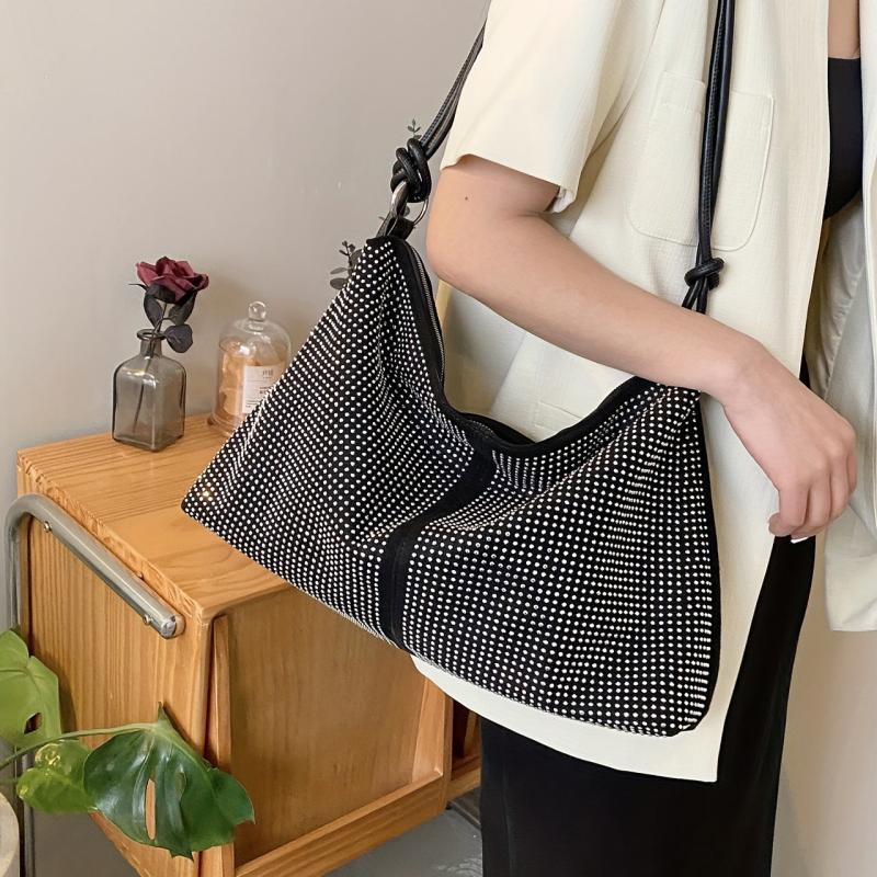 Colorblock Rhinestone Evening Bag Crossbody Hobo Large Capacity