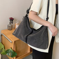 Colorblock Rhinestone Evening Bag Crossbody Hobo Large Capacity