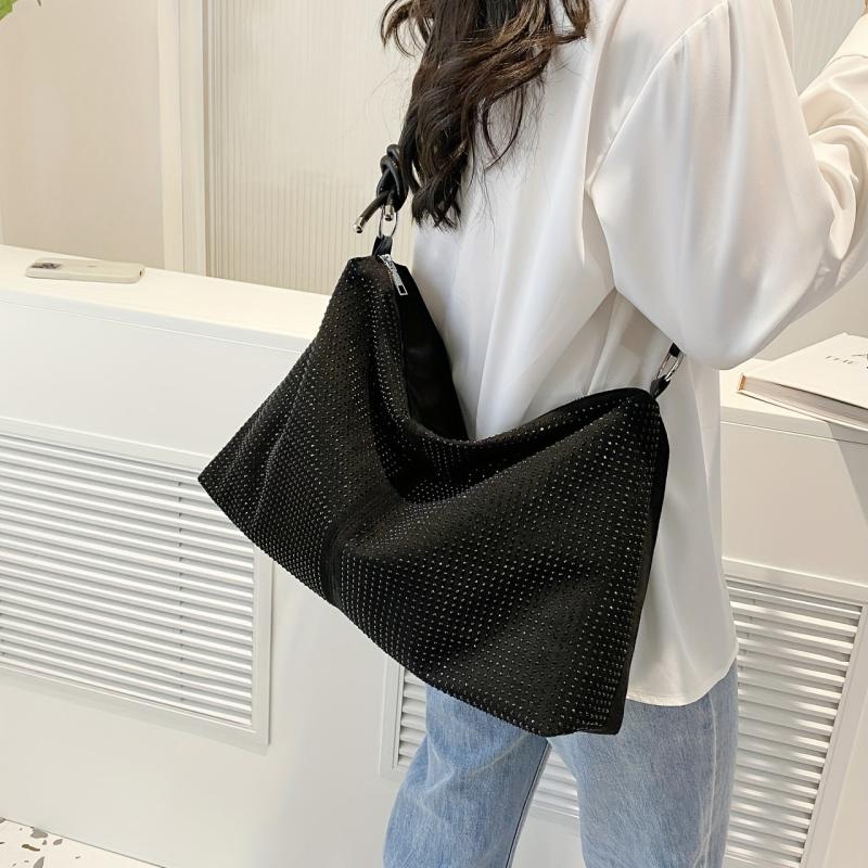 Colorblock Rhinestone Evening Bag Crossbody Hobo Large Capacity