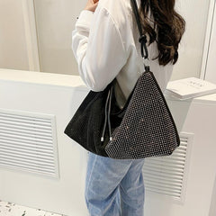 Colorblock Rhinestone Evening Bag Crossbody Hobo Large Capacity