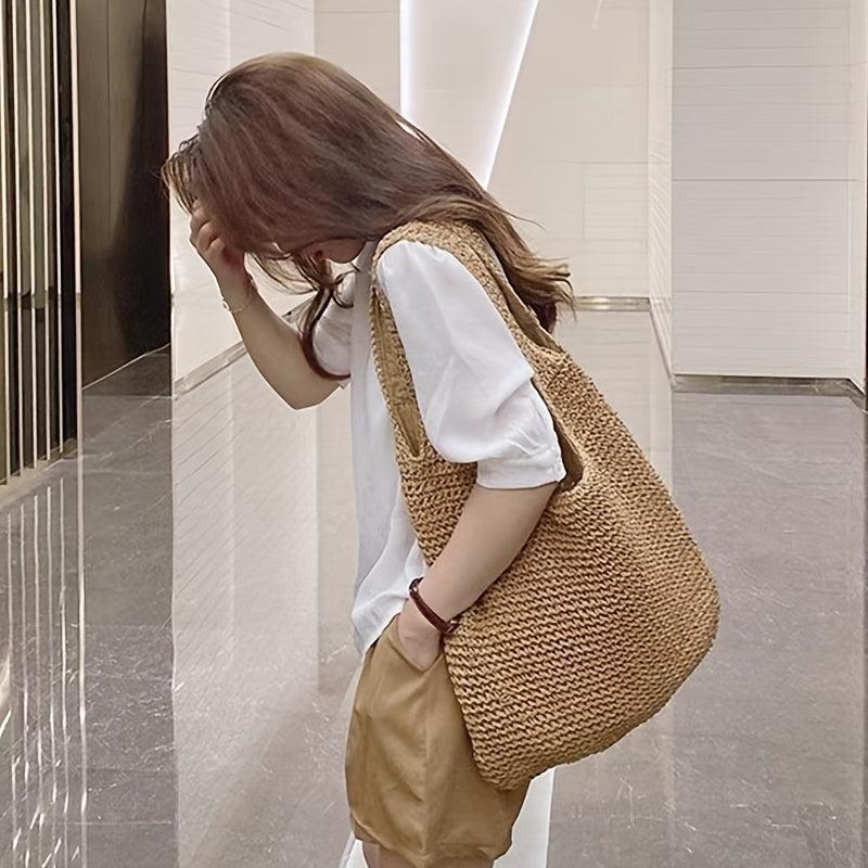 Women's Minimalist Straw Hobo Bag Lightweight Shoulder Woven Bag