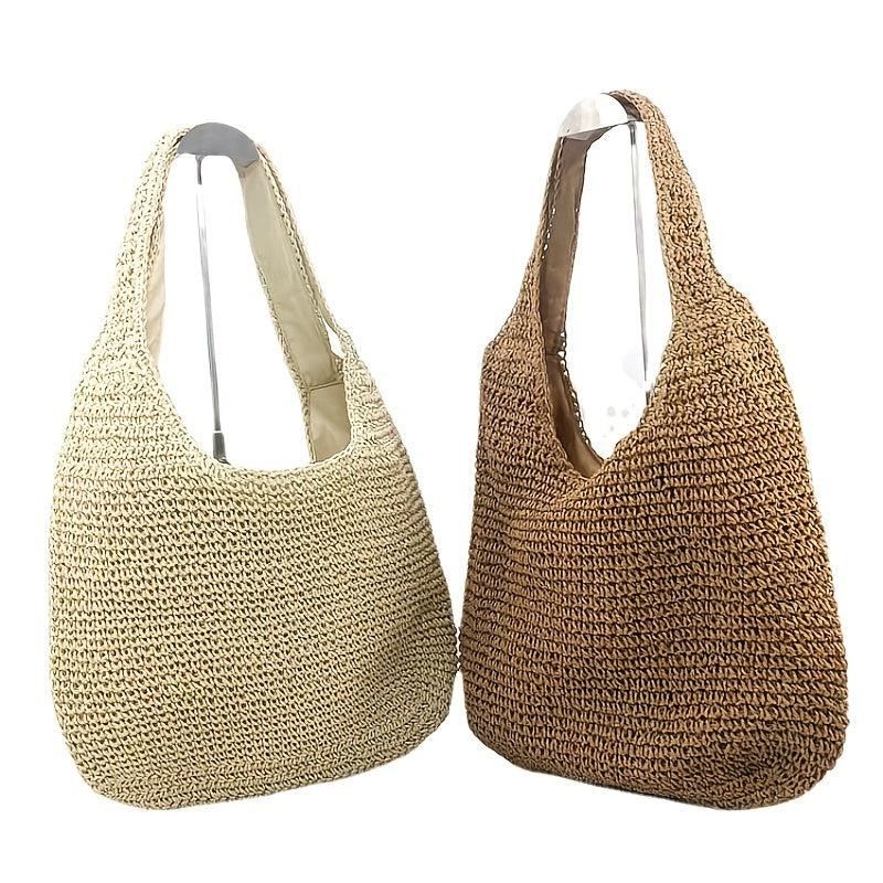 Women's Minimalist Straw Hobo Bag Lightweight Shoulder Woven Bag