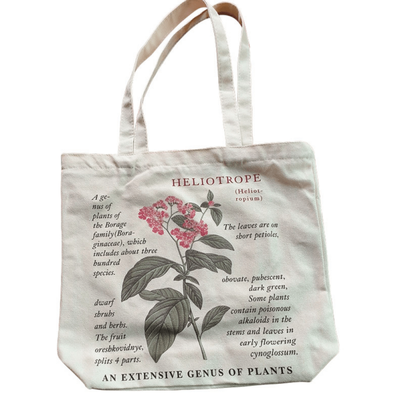 Flower Print Canvas Tote Bag Reusable Grocery Shopping Bag