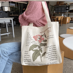 Flower Print Canvas Tote Bag Reusable Grocery Shopping Bag
