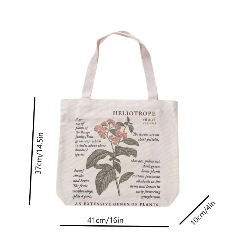 Flower Print Canvas Tote Bag Reusable Grocery Shopping Bag
