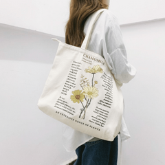 Flower Print Canvas Tote Bag Reusable Grocery Shopping Bag