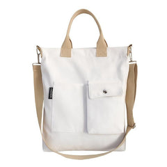 Solid Canvas Tote Bag Large Capacity Crossbody Bag Pockets Handbag