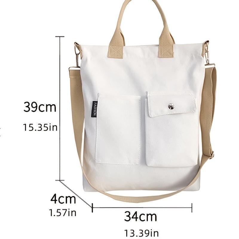 Solid Canvas Tote Bag Large Capacity Crossbody Bag Pockets Handbag