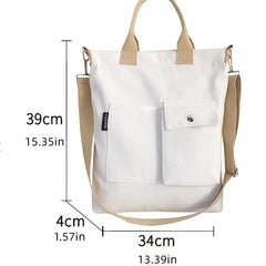 Solid Canvas Tote Bag Large Capacity Crossbody Bag Pockets Handbag