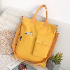 Solid Canvas Tote Bag Large Capacity Crossbody Bag Pockets Handbag