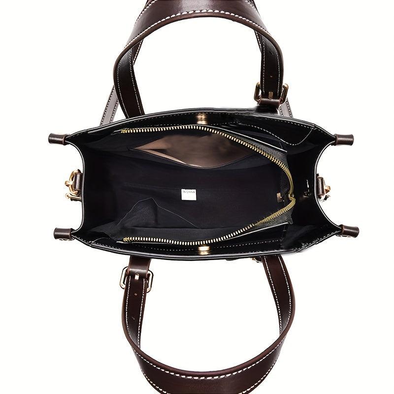 Retro Top Handle Tote Bag Soft Faux Leather Hand Bag Women's Casual Shoulder Bag