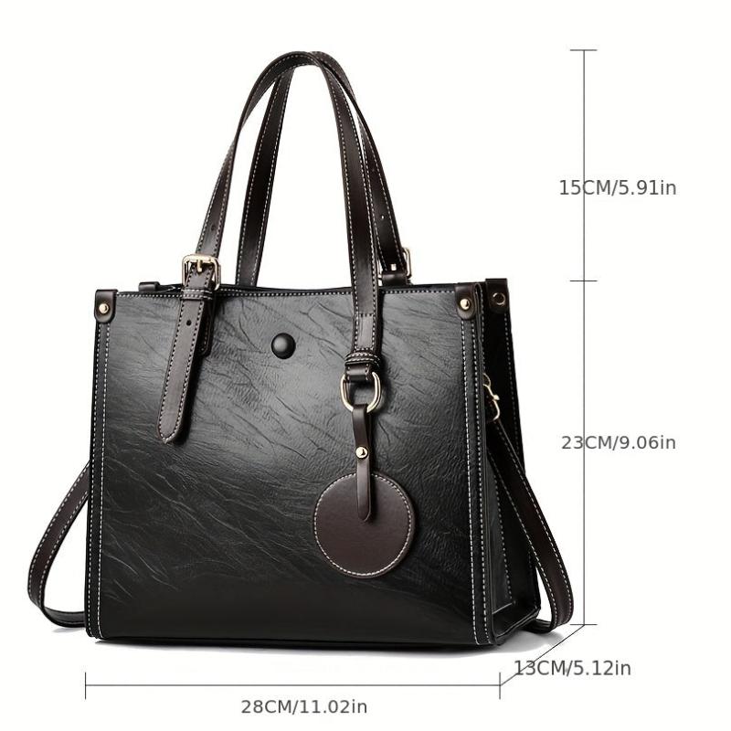 Retro Top Handle Tote Bag Soft Faux Leather Hand Bag Women's Casual Shoulder Bag
