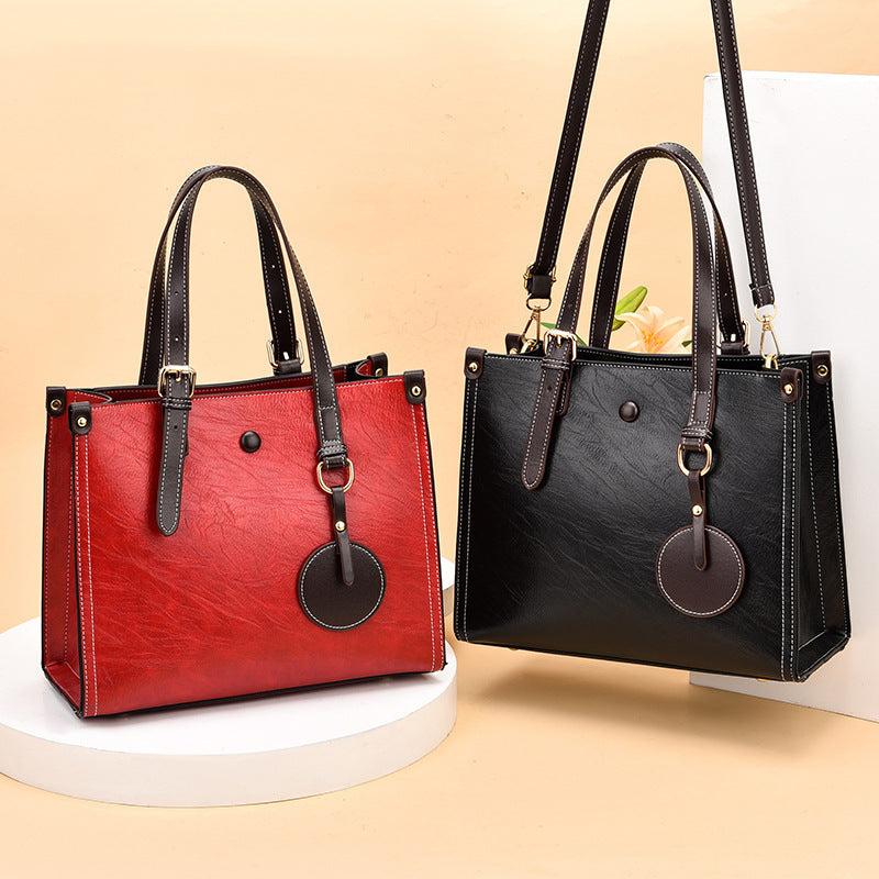 Retro Top Handle Tote Bag Soft Faux Leather Hand Bag Women's Casual Shoulder Bag