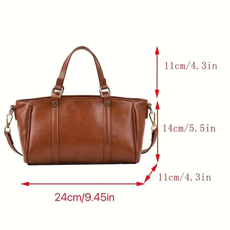 Classic PU Leather Tote Bag Zipper Shoulder & Crossbody Bag