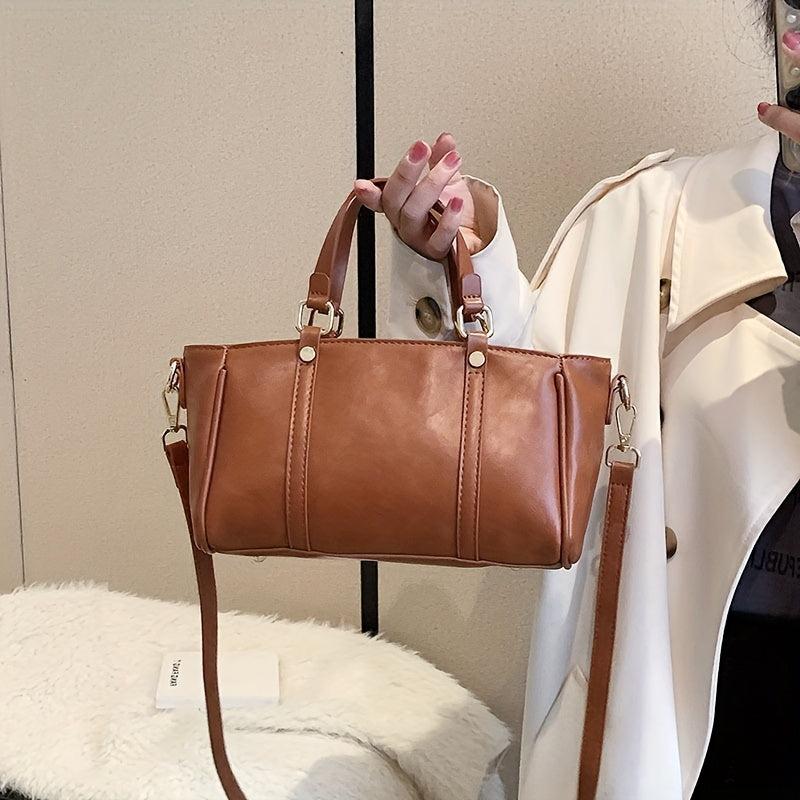 Classic PU Leather Tote Bag Zipper Shoulder & Crossbody Bag