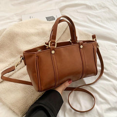 Classic PU Leather Tote Bag Zipper Shoulder & Crossbody Bag