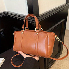 Classic PU Leather Tote Bag Zipper Shoulder & Crossbody Bag