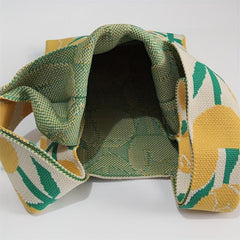 Floral Pattern Knitted Casual Handbag Large Capacity Portable Versatile Tote Bag
